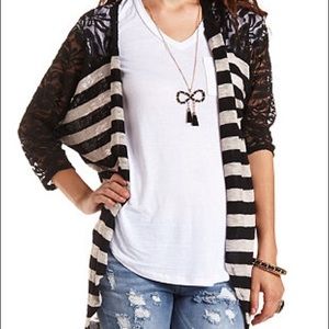 Striped and lace cocoon cardigan